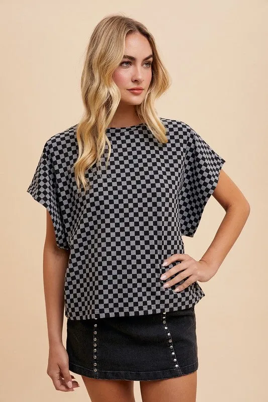 Checkered Round Neck Short Sleeve T-Shirt sold by Boujee Boutique product image thumbnail 4