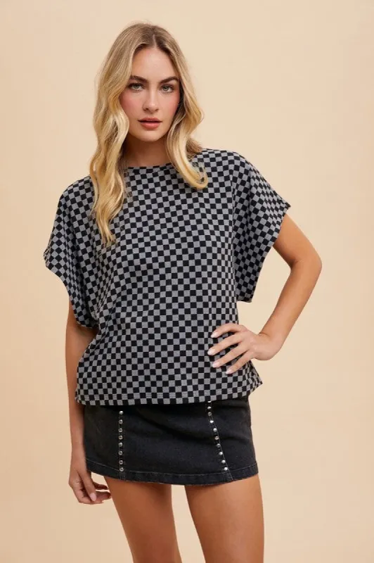 Checkered Round Neck Short Sleeve T-Shirt sold by Boujee Boutique