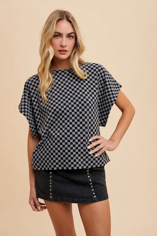 Checkered Round Neck Short Sleeve T-Shirt sold by Boujee Boutique
