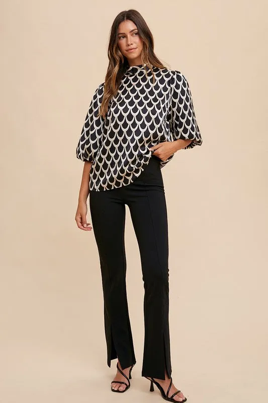 Tie Back Abstract Print Mock Neck Half Sleeve Blouse sold by Boujee Boutique product image thumbnail 5