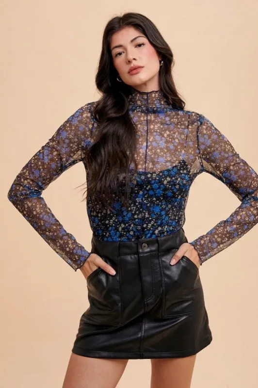 Annie Wear Floral Lettuce Hem Sheer Mesh Top sold by Boujee Boutique