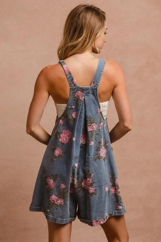 BiBi Flower Printed Wide Strap Denim Overalls sold by Boujee Boutique product image thumbnail 3