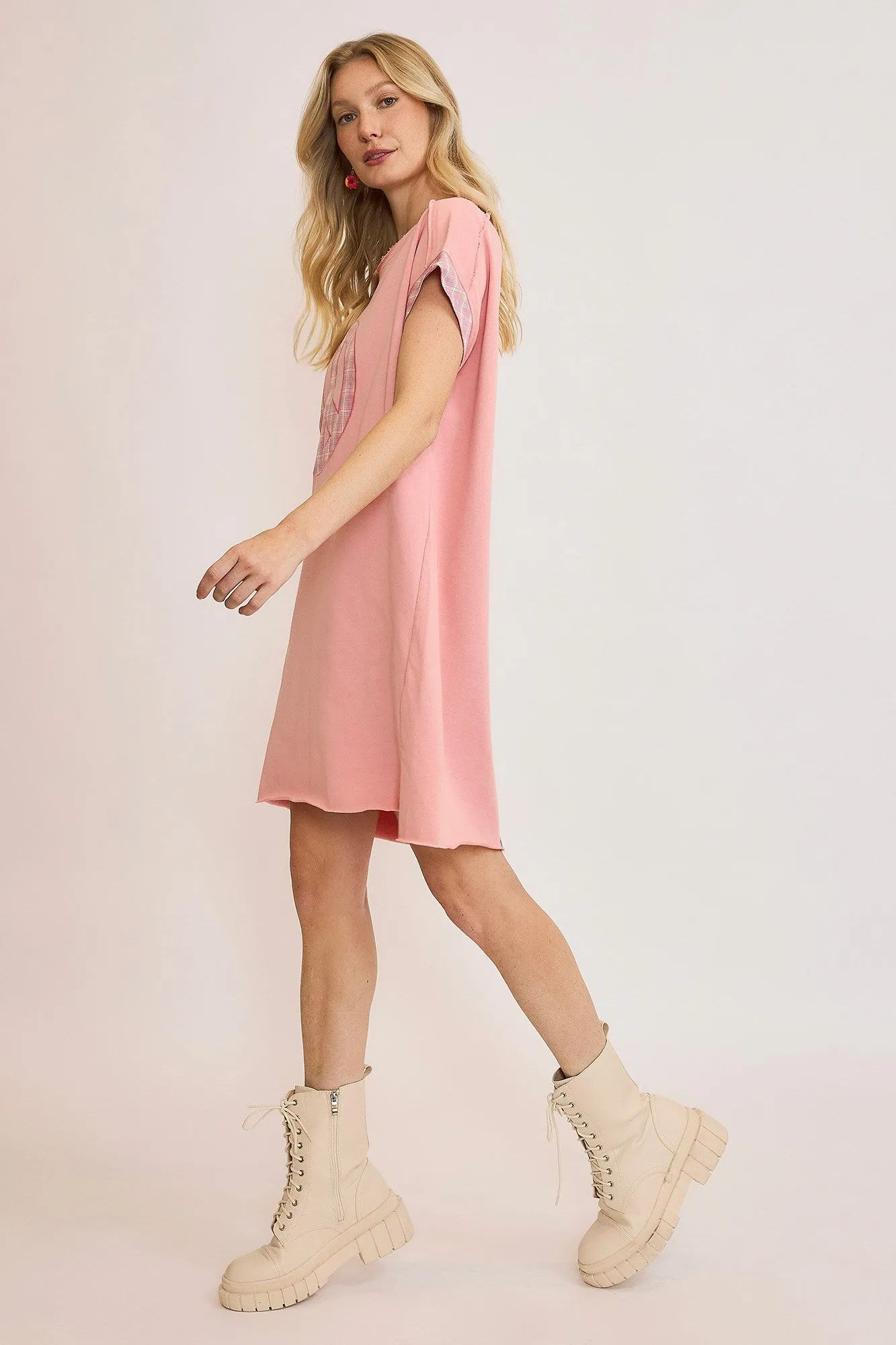 Peace Plaid Applique Short Sleeve Mini Dress sold by Boujee Boutique product image thumbnail 4