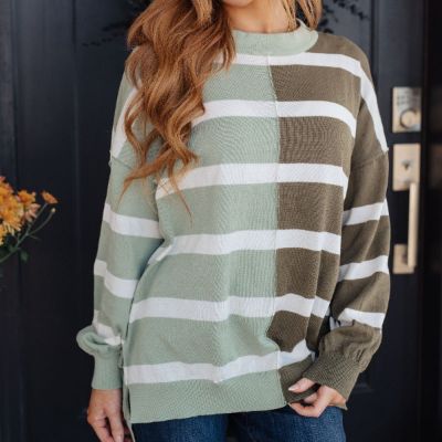 Can't Decide Color Block Striped Sweater sold by Boujee Boutique