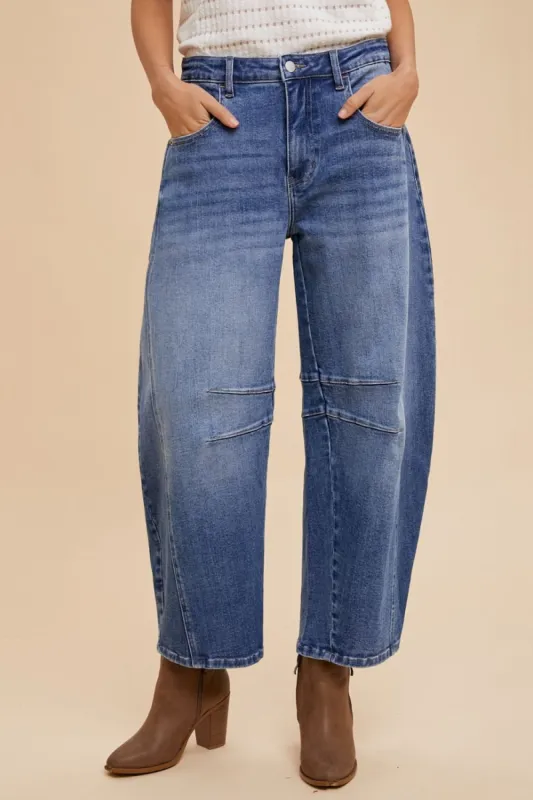 Annie Wear Mid Rise Barrel Leg Jeans with Pockets sold by Boujee Boutique