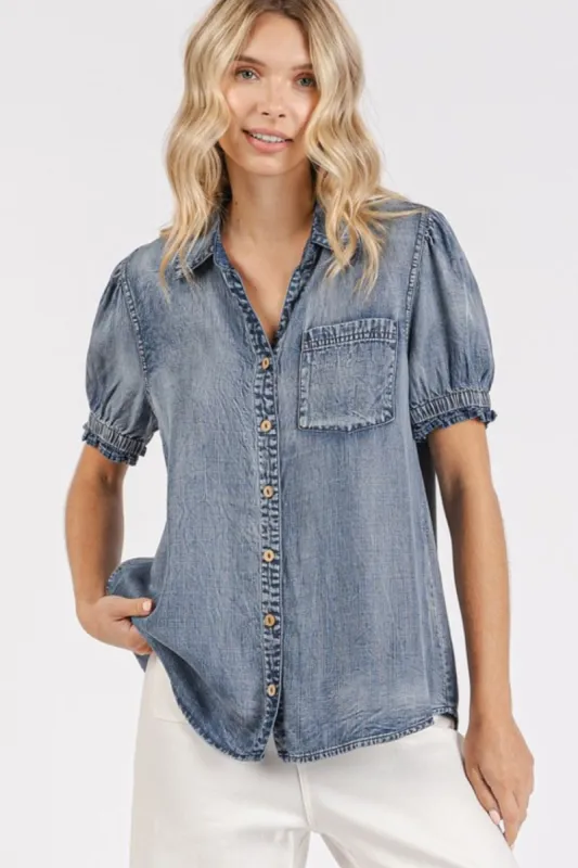 Mittoshop Collared Neck Puff Sleeve Shirt sold by Boujee Boutique