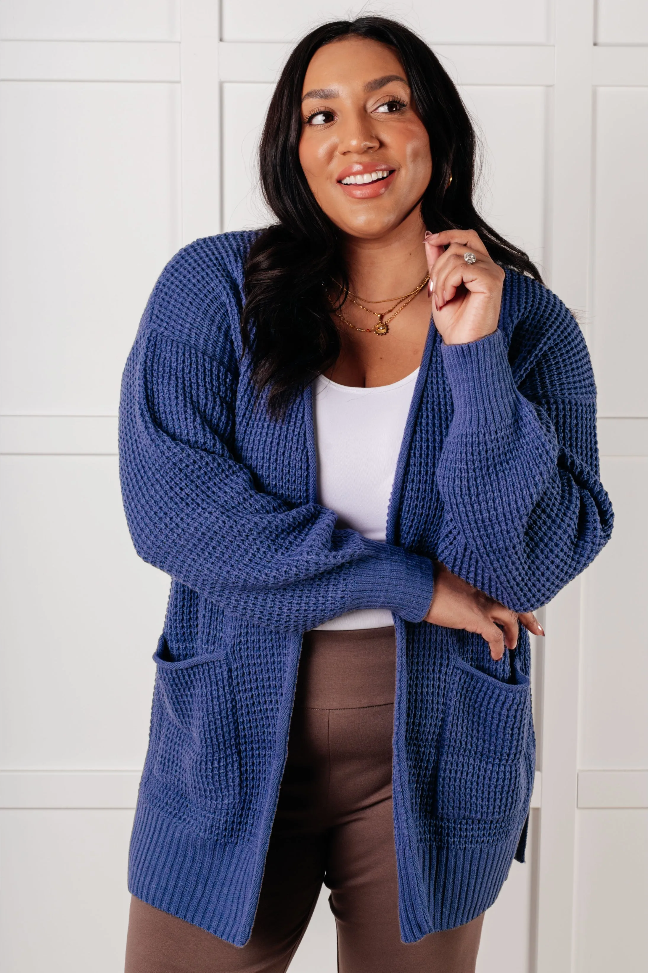 Everything Layer Waffle Knit Open Front Cardigan in Marlin sold by Boujee Boutique product image thumbnail 4