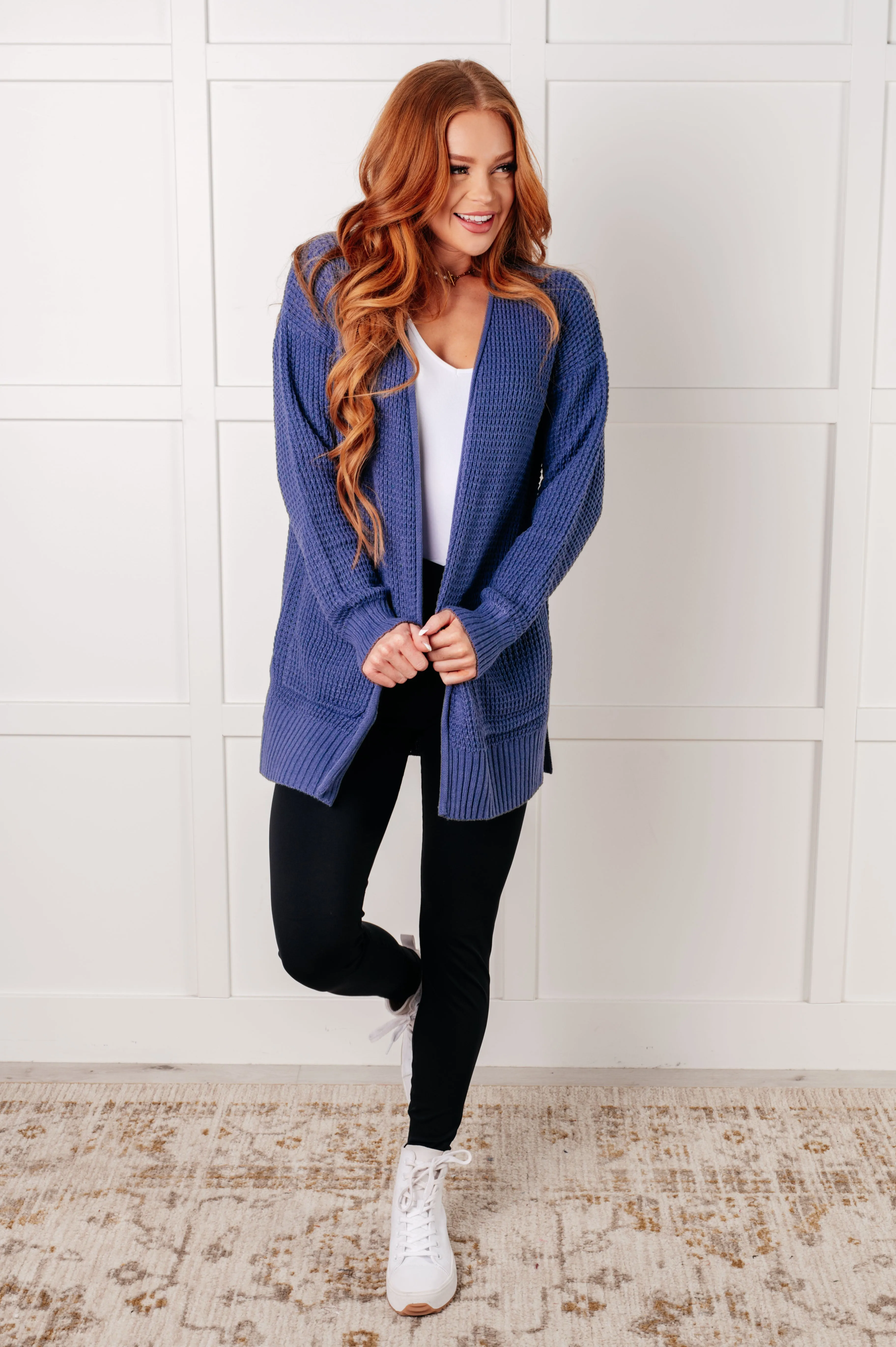 Everything Layer Waffle Knit Open Front Cardigan in Marlin sold by Boujee Boutique product image thumbnail 3