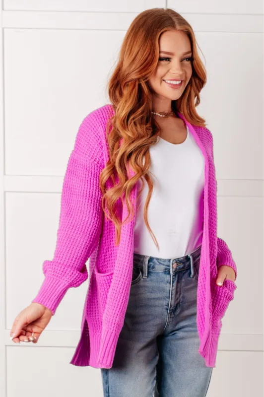Everything Layer Waffle Knit Open Front Cardigan in Bright Mauve sold by Boujee Boutique