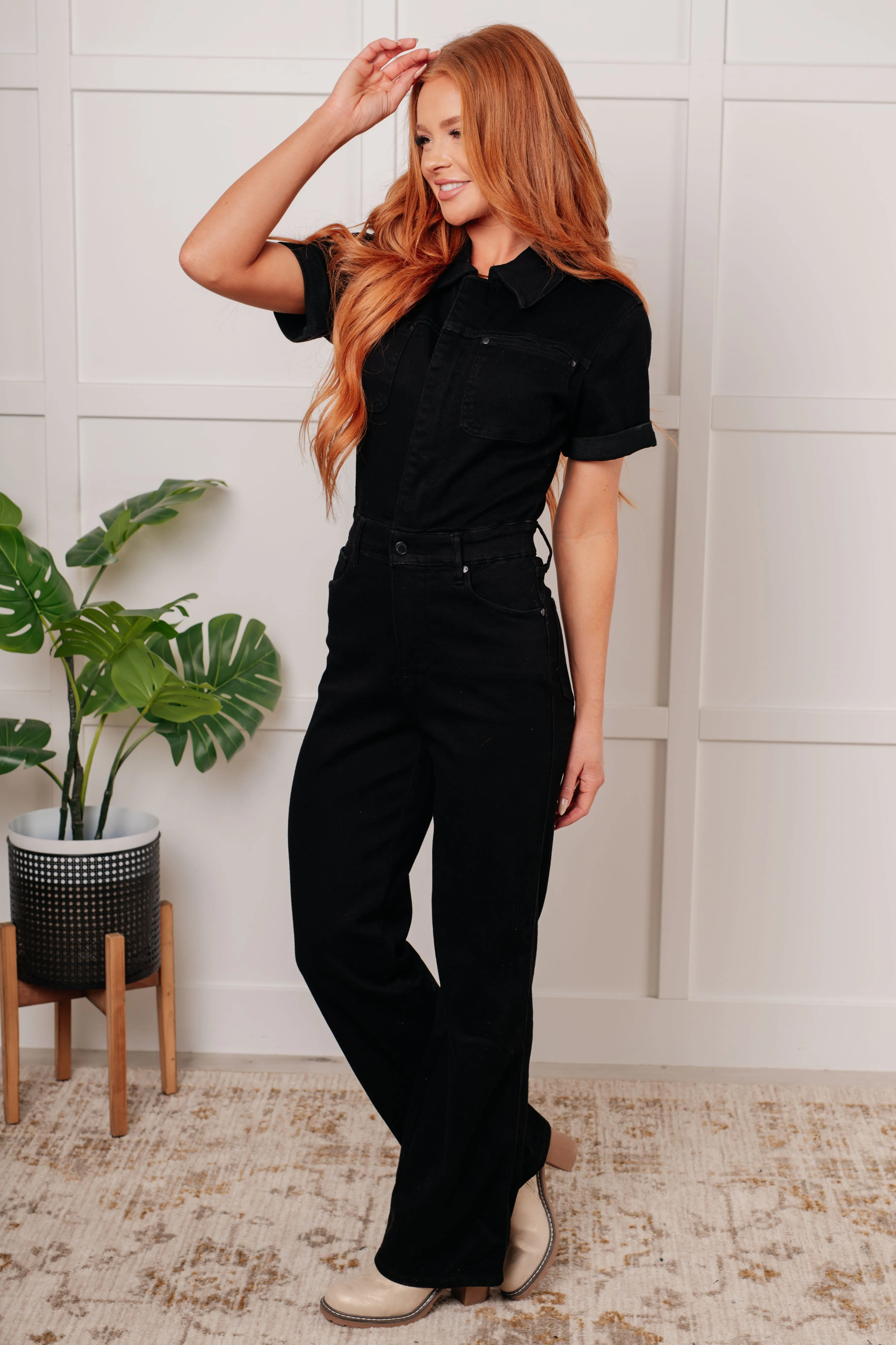 Tilda Short Sleeve Control Top Denim Jumpsuit sold by Boujee Boutique product image thumbnail 3