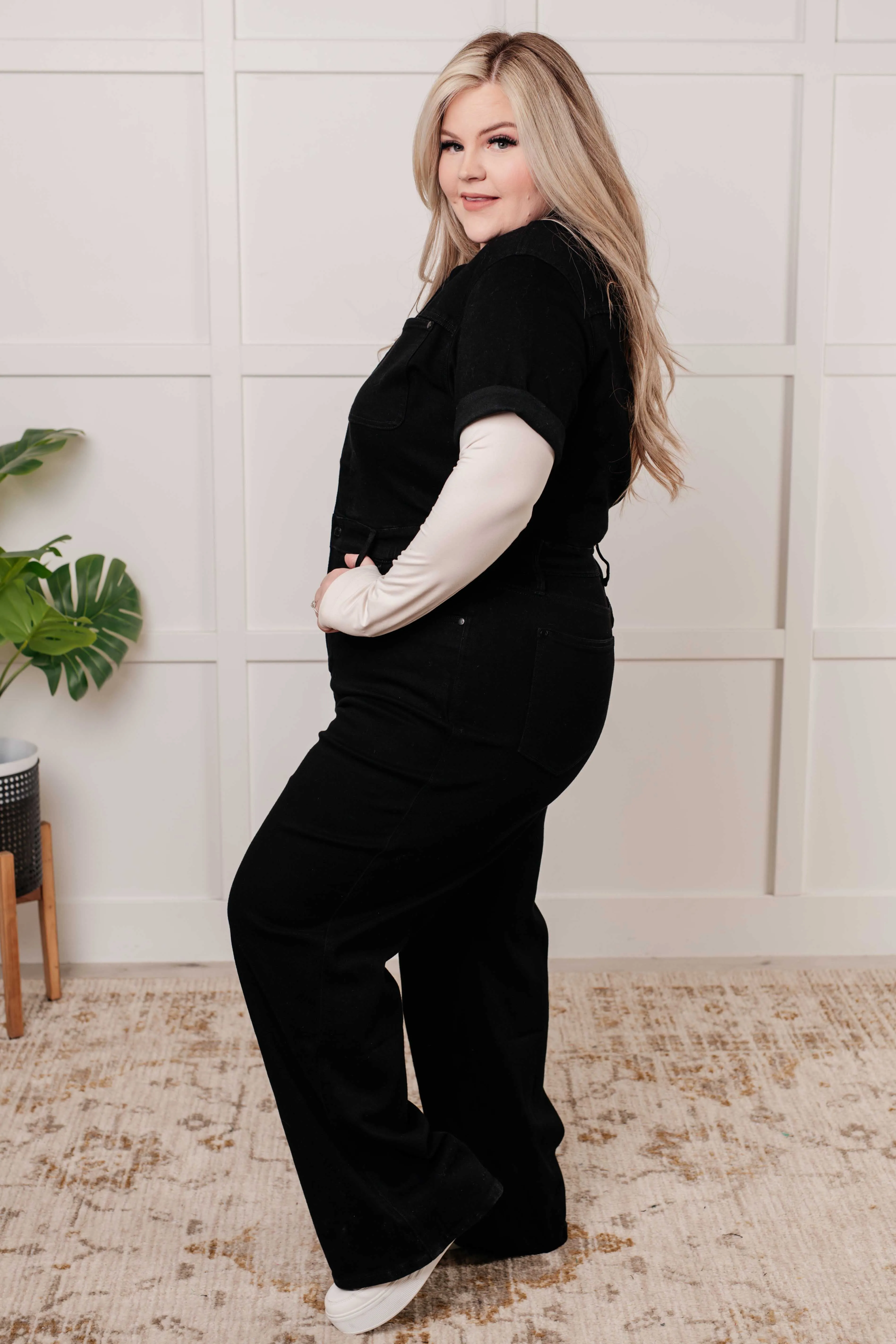 Tilda Short Sleeve Control Top Denim Jumpsuit sold by Boujee Boutique product image thumbnail 4