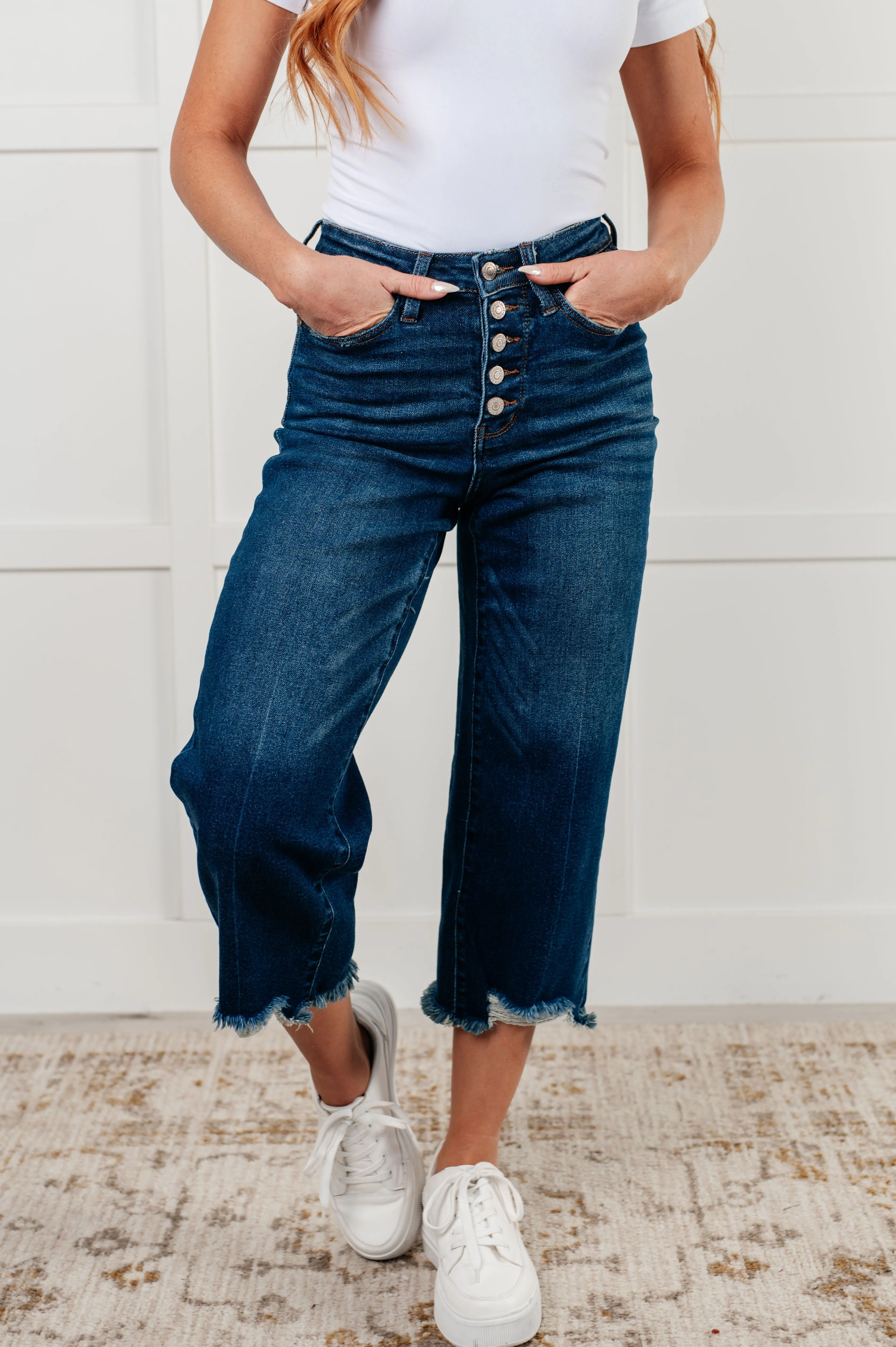 Janice High Rise Button Fly Wide Leg Crop Jeans sold by Boujee Boutique product image thumbnail 3
