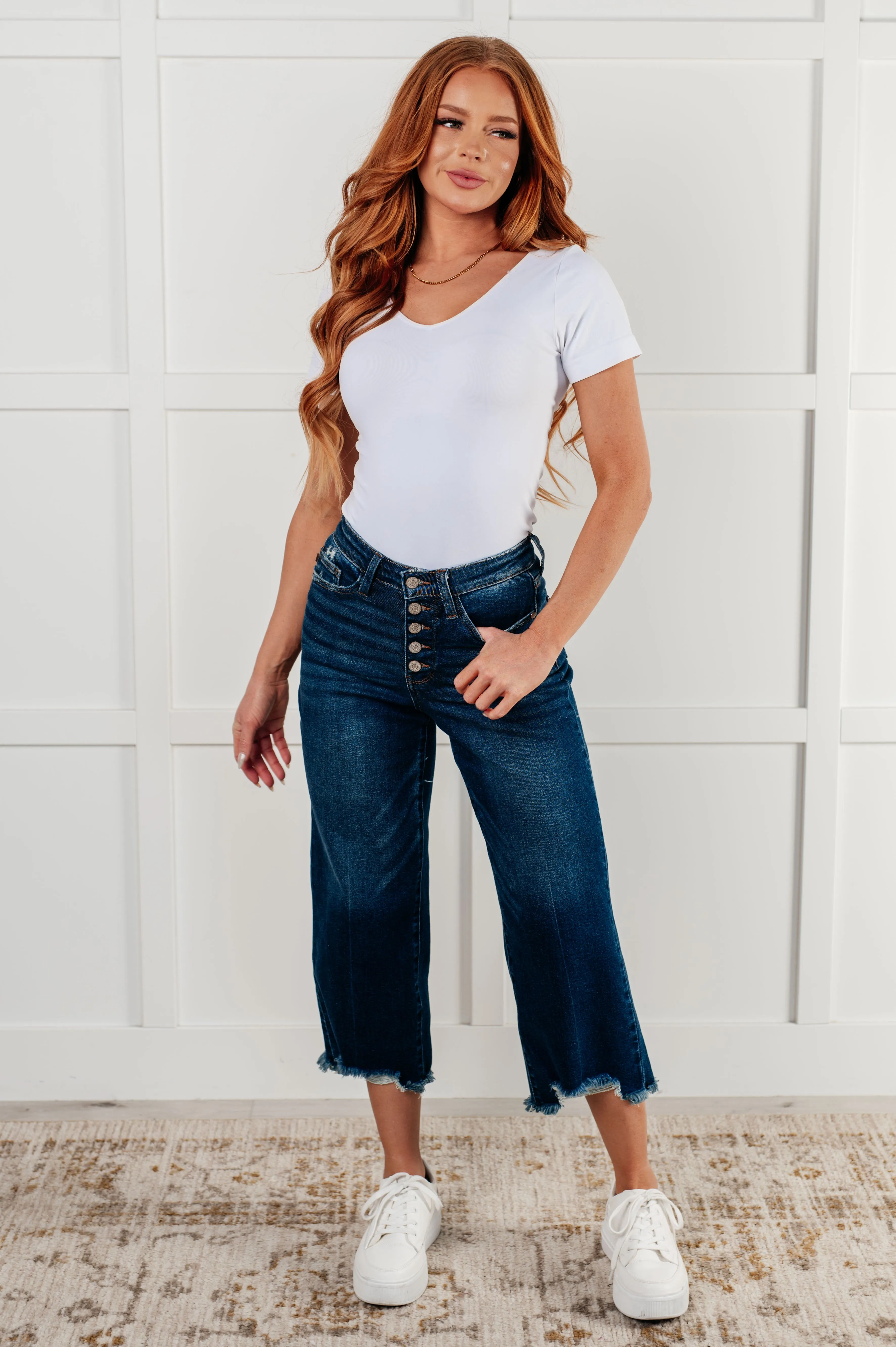 Janice High Rise Button Fly Wide Leg Crop Jeans sold by Boujee Boutique