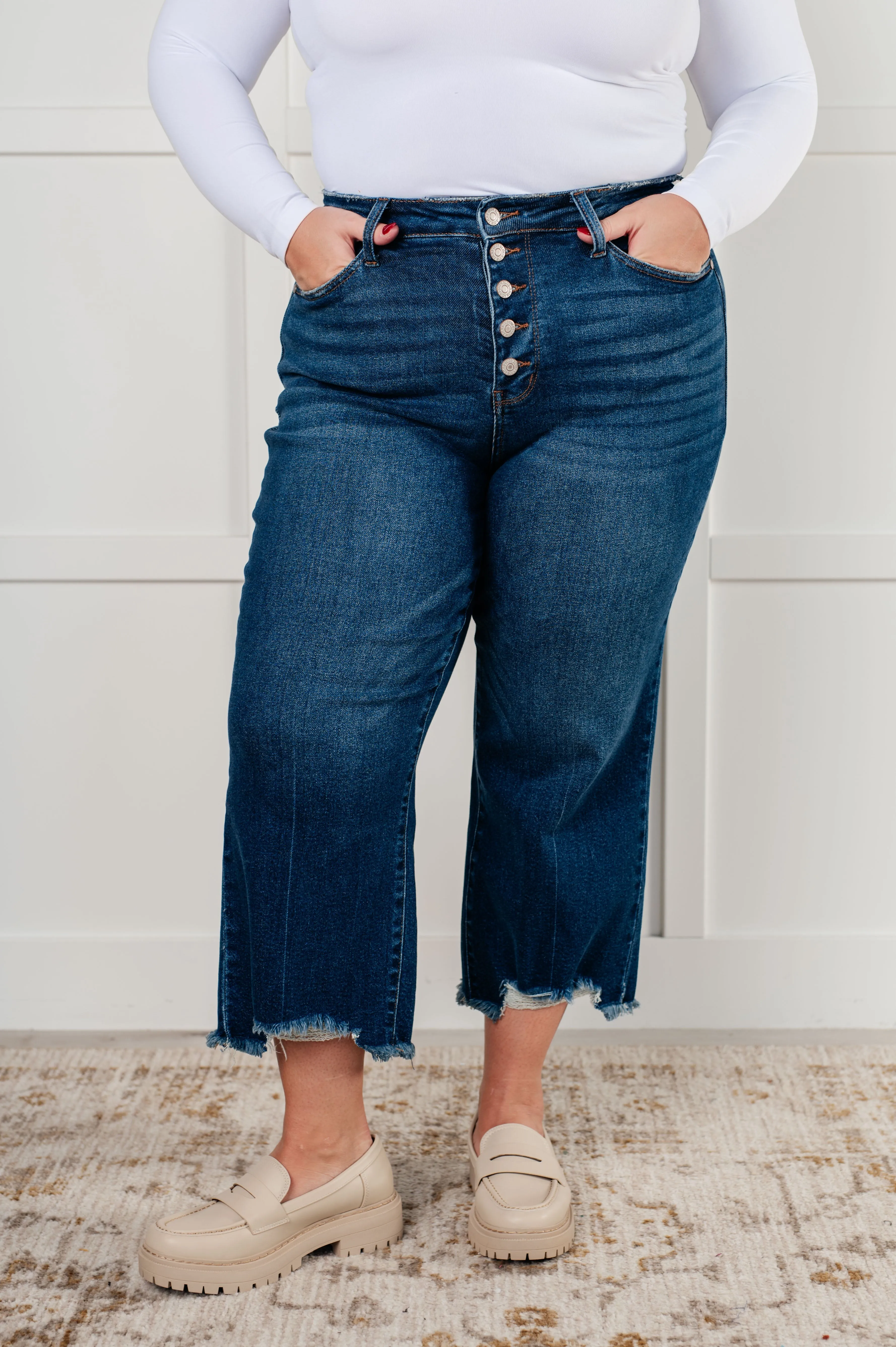 Janice High Rise Button Fly Wide Leg Crop Jeans sold by Boujee Boutique product image thumbnail 2