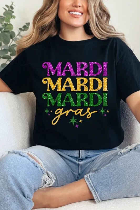 Mardi Gras Glitter Graphic Tee sold by Boujee Boutique