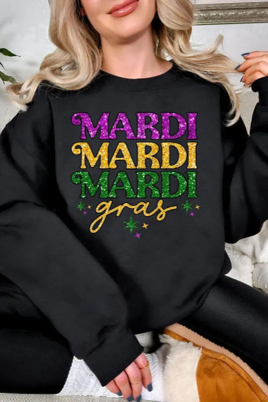 Mardi Gras Glitter Graphic Sweatshirt made by Boujee Boutique