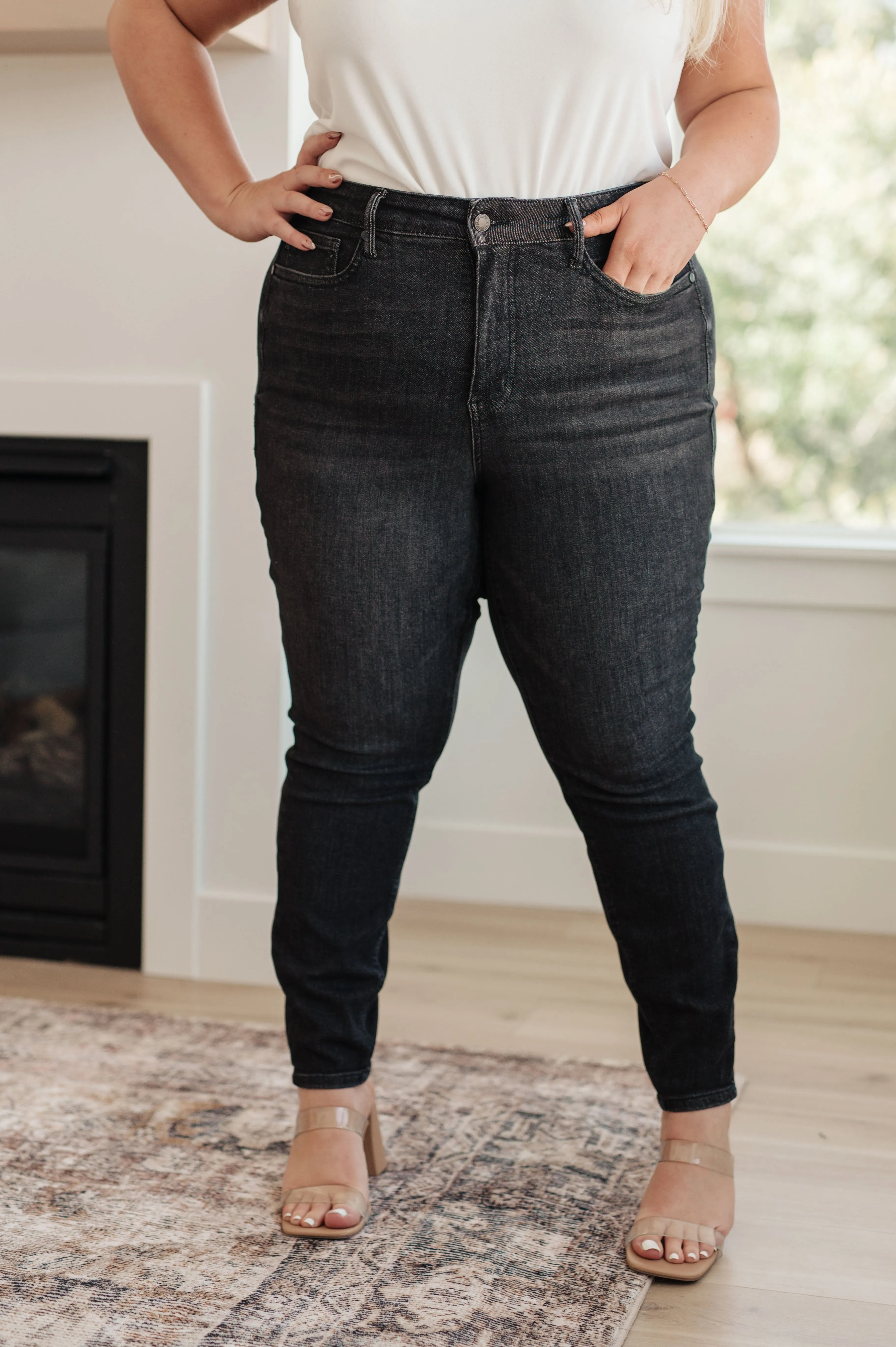 Octavia High Rise Control Top Skinny Jeans in Washed Black sold by Boujee Boutique product image thumbnail 4