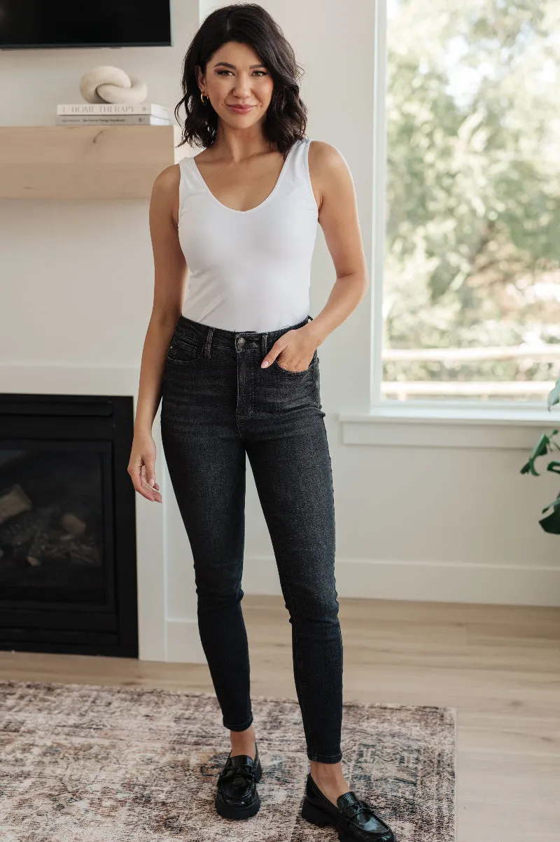 Octavia High Rise Control Top Skinny Jeans in Washed Black sold by Boujee Boutique