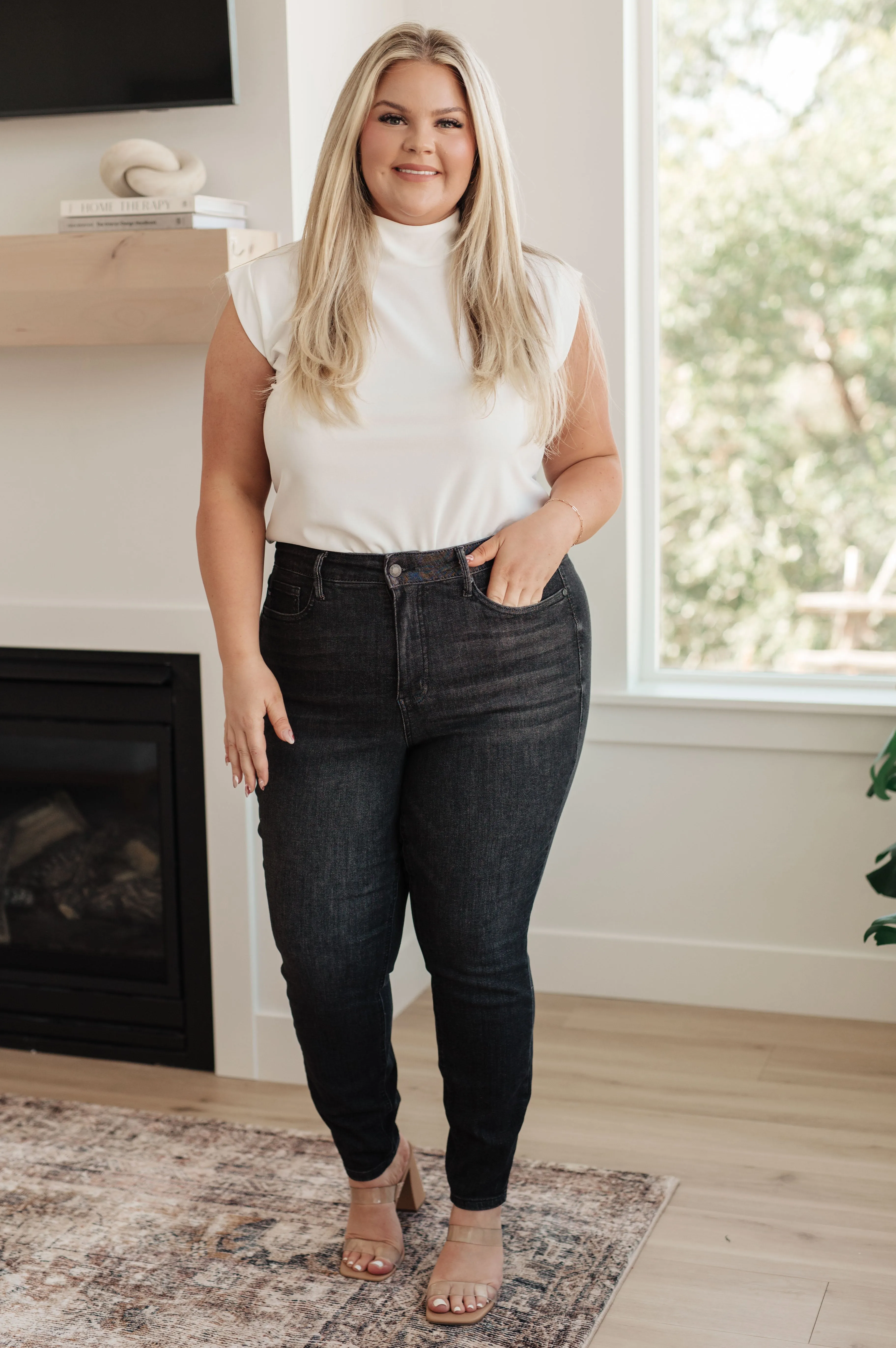 Octavia High Rise Control Top Skinny Jeans in Washed Black sold by Boujee Boutique product image thumbnail 2