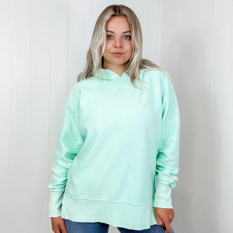 Snow Washed Luxe Soft Corded Hoodie Pullover in Mint sold by Boujee Boutique
