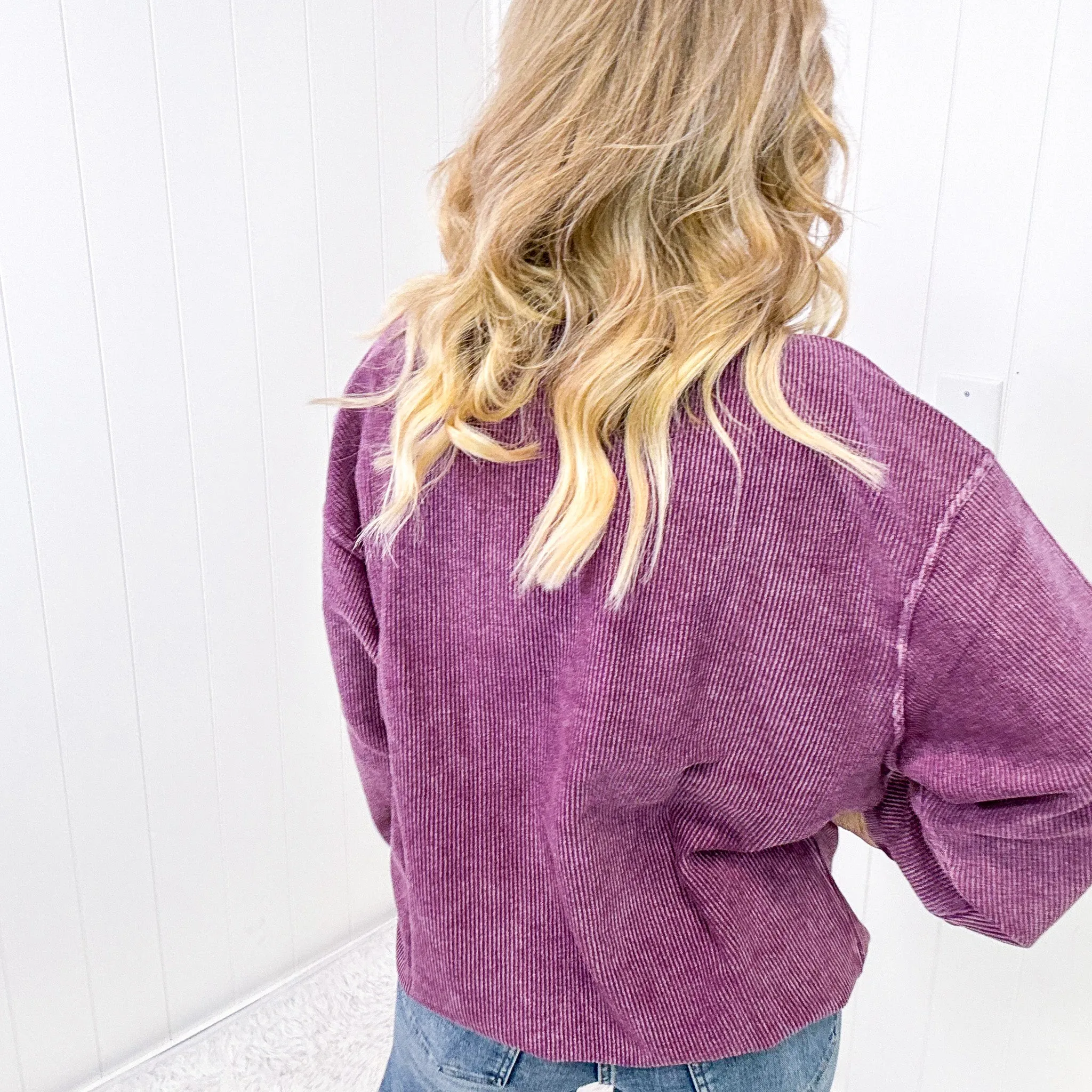 Luxe Corded Crewneck Pullover Sweater in Plum sold by Boujee Boutique product image thumbnail 4