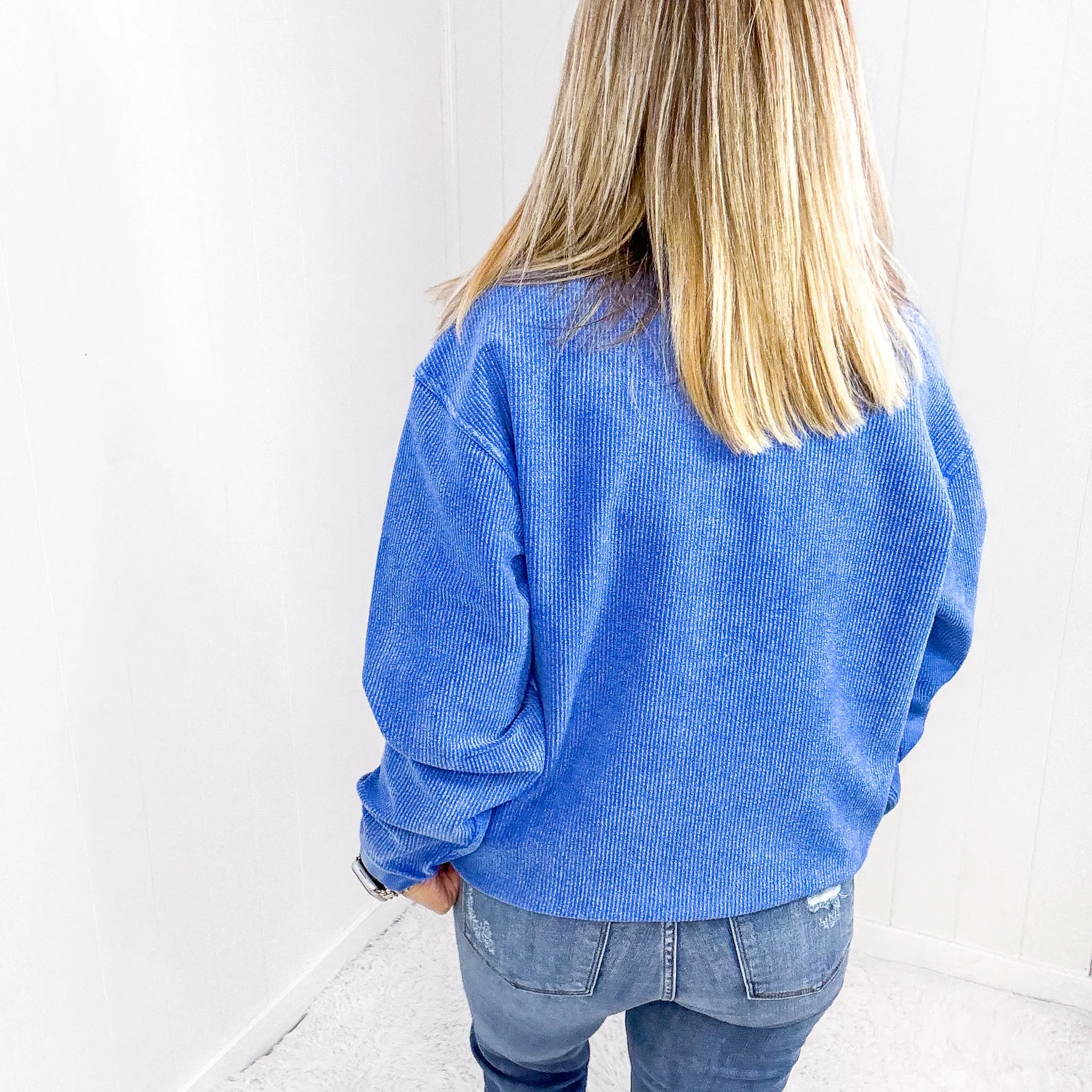 Oversized Luxe Soft Corded Crewneck Pullover in Royal Blue sold by Boujee Boutique product image thumbnail 5
