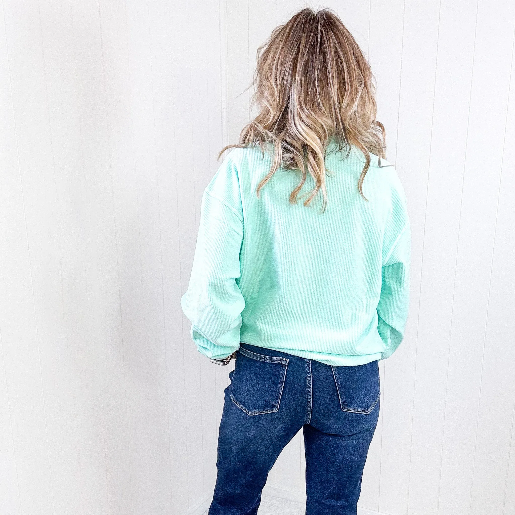Oversized Luxe Soft Corded Crewneck Pullover in Mint Green sold by Boujee Boutique product image thumbnail 5