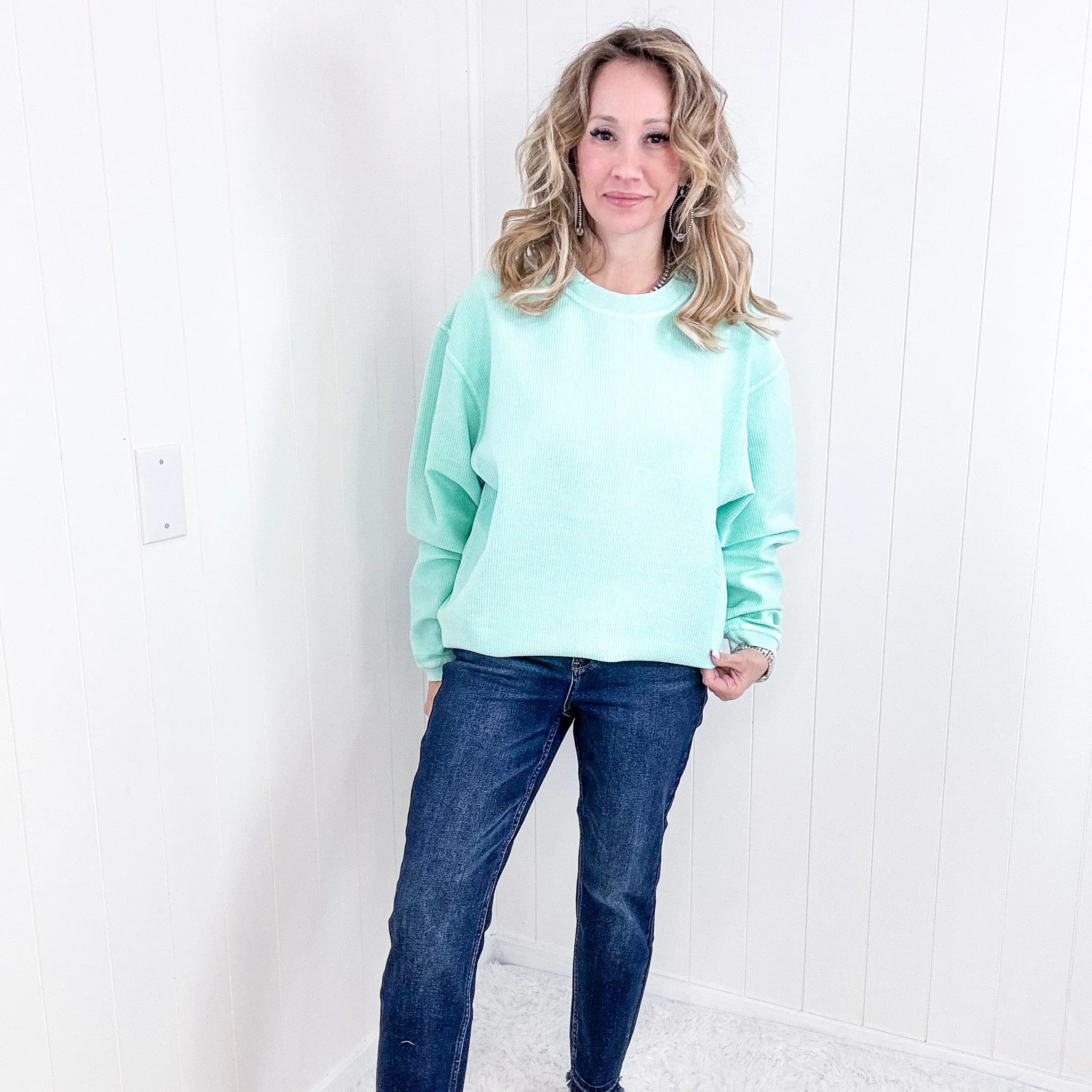 Oversized Luxe Soft Corded Crewneck Pullover in Mint Green sold by Boujee Boutique product image thumbnail 3