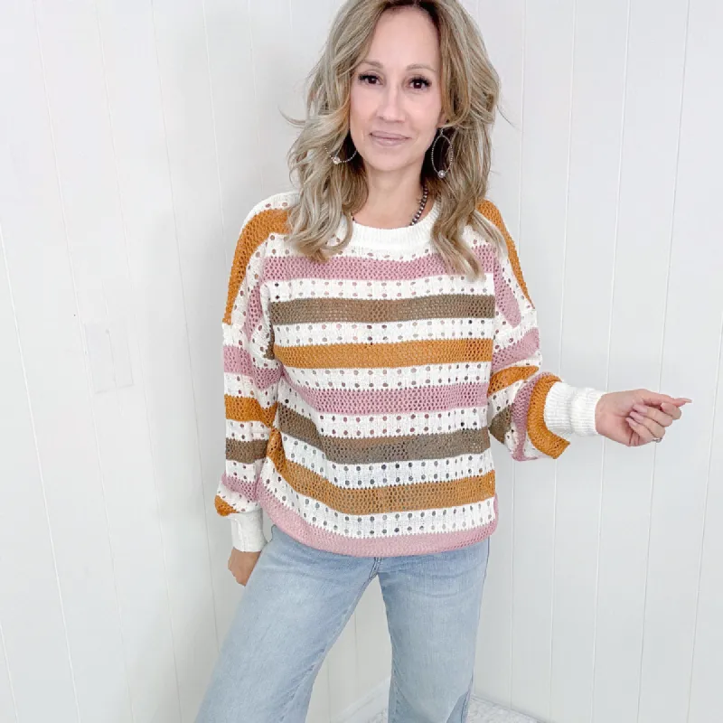 First in Line Striped Open Knit Sweater sold by Boujee Boutique