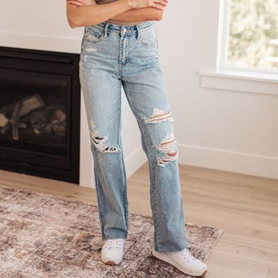 Judy Blue High Waist Rigid Magic Destroyed Straight Jeans made by Judy Blue