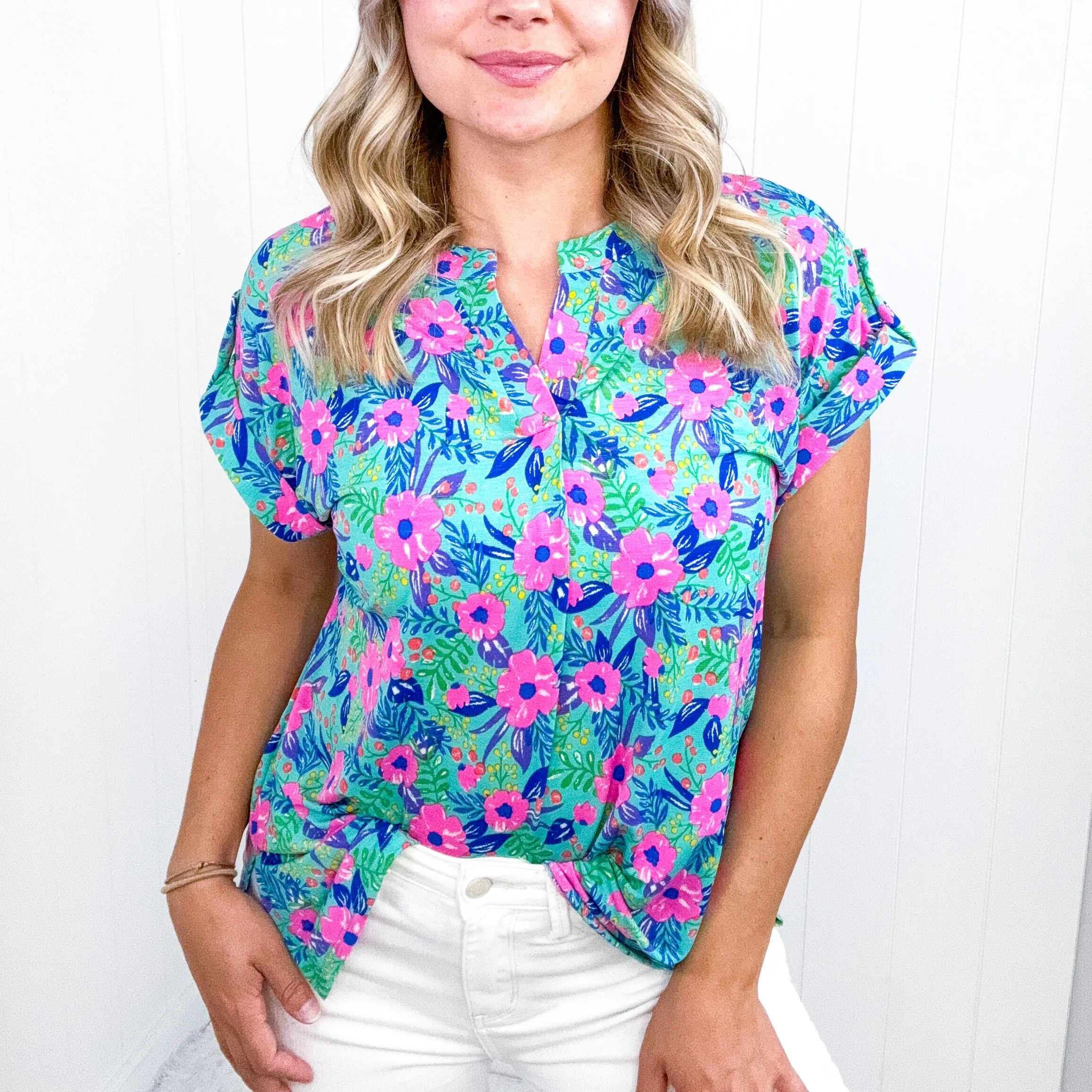 Dear Scarlett Lizzy Cap Sleeve Top in Mint and Lavender Floral sold by Boujee Boutique product image thumbnail 4