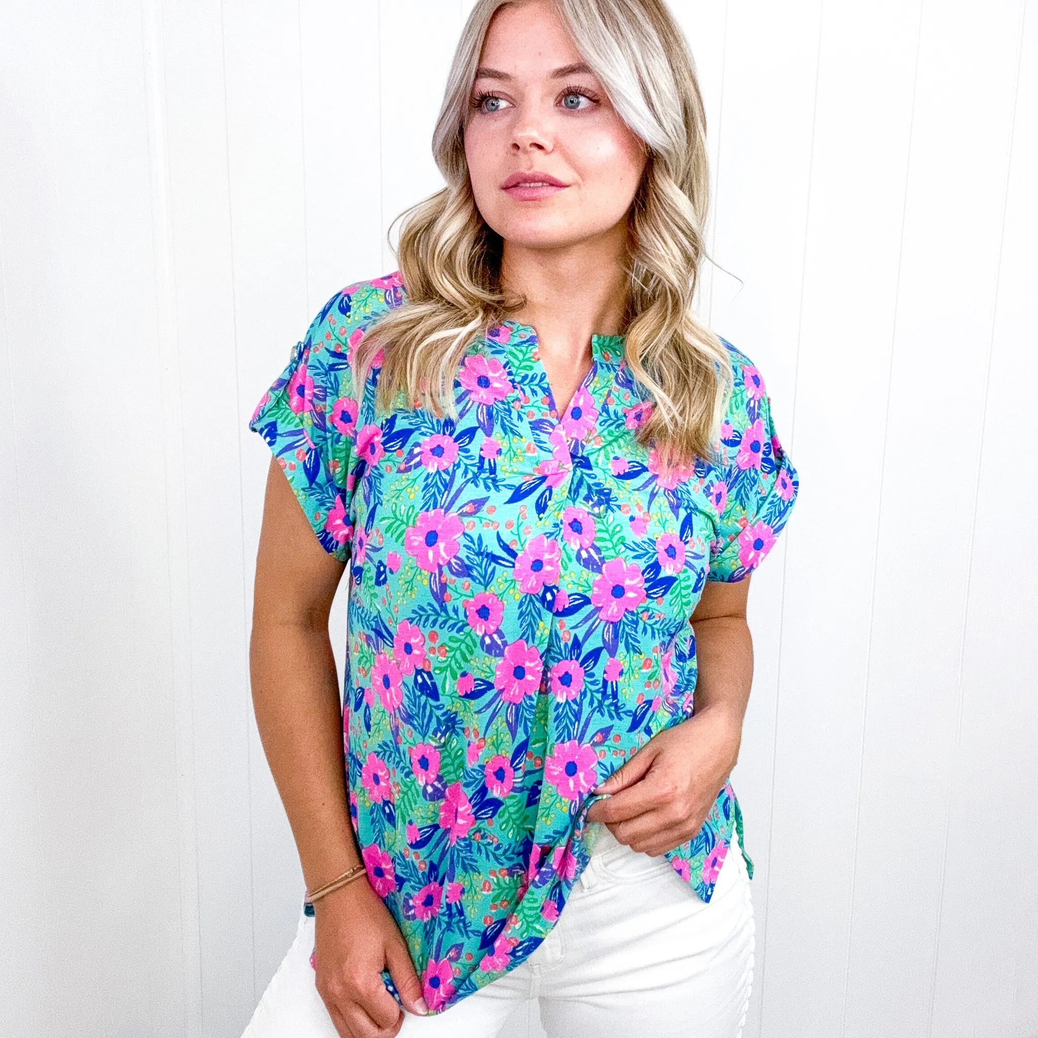 Dear Scarlett Lizzy Cap Sleeve Top in Mint and Lavender Floral sold by Boujee Boutique product image thumbnail 3