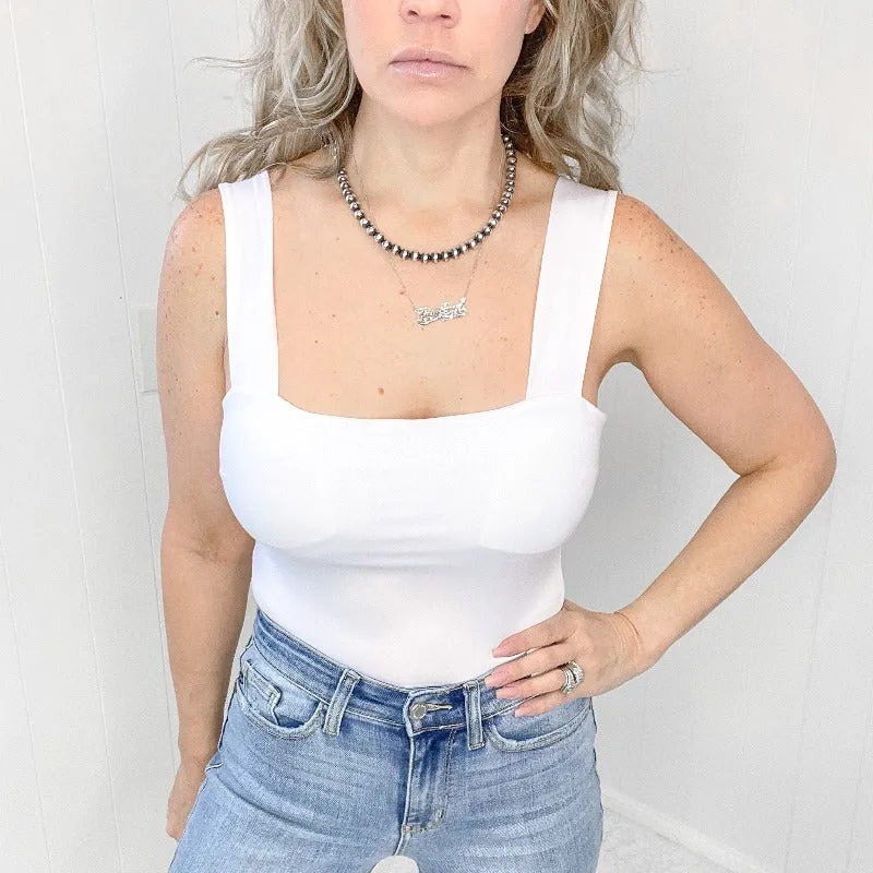 Off White Square Neck Wide Strap Bodysuit sold by Boujee Boutique product image thumbnail 3