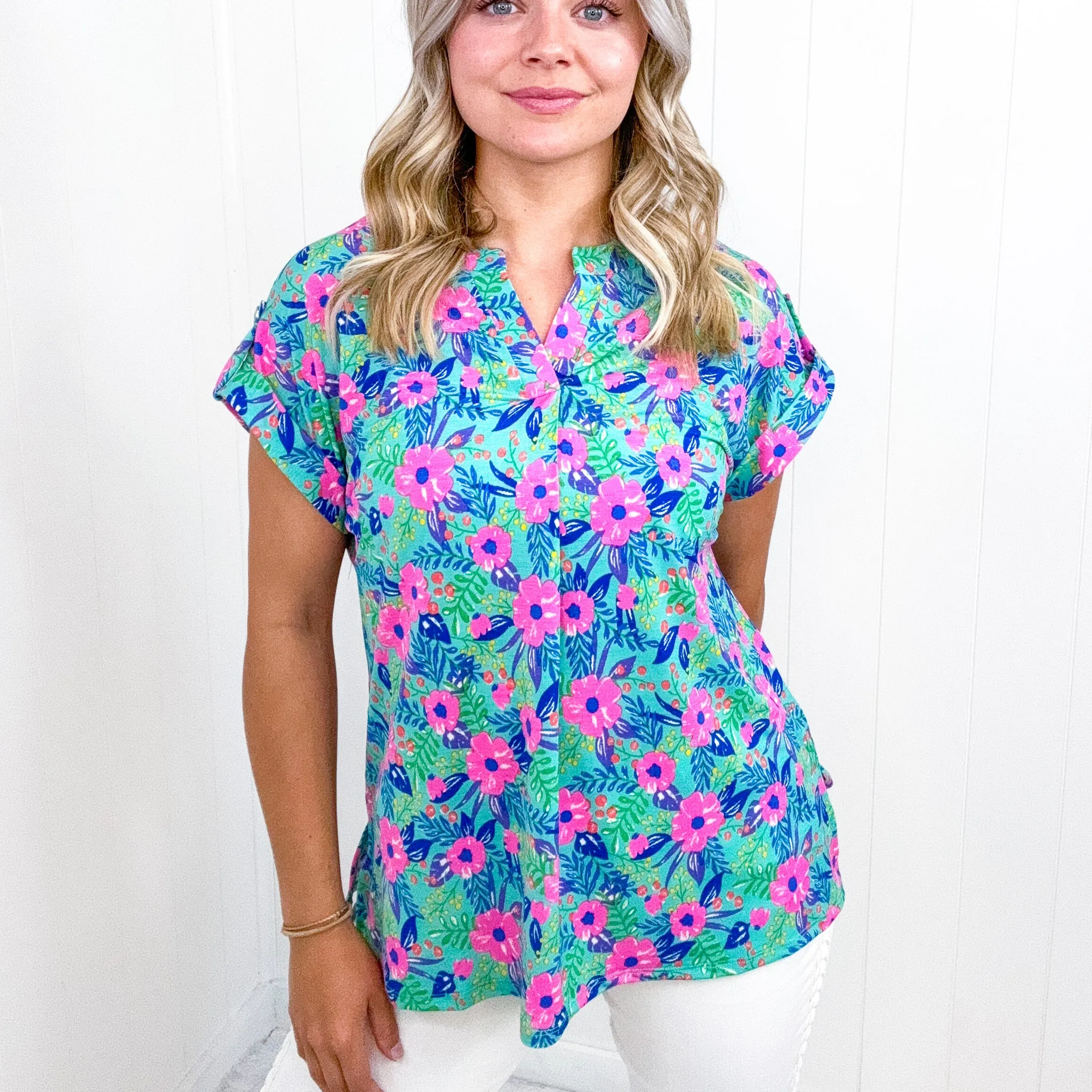 Dear Scarlett Lizzy Cap Sleeve Top in Mint and Lavender Floral sold by Boujee Boutique product image thumbnail 2