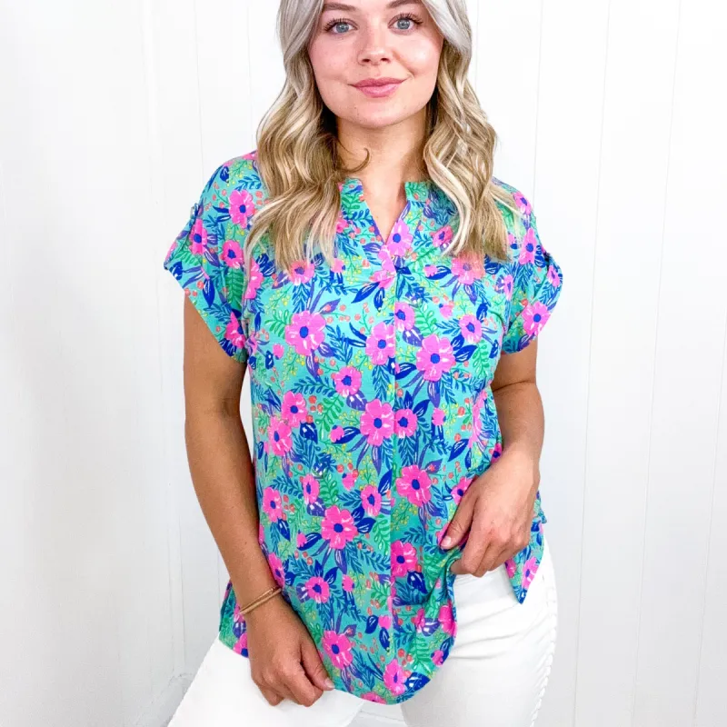Dear Scarlett Lizzy Cap Sleeve Top in Mint and Lavender Floral sold by Boujee Boutique