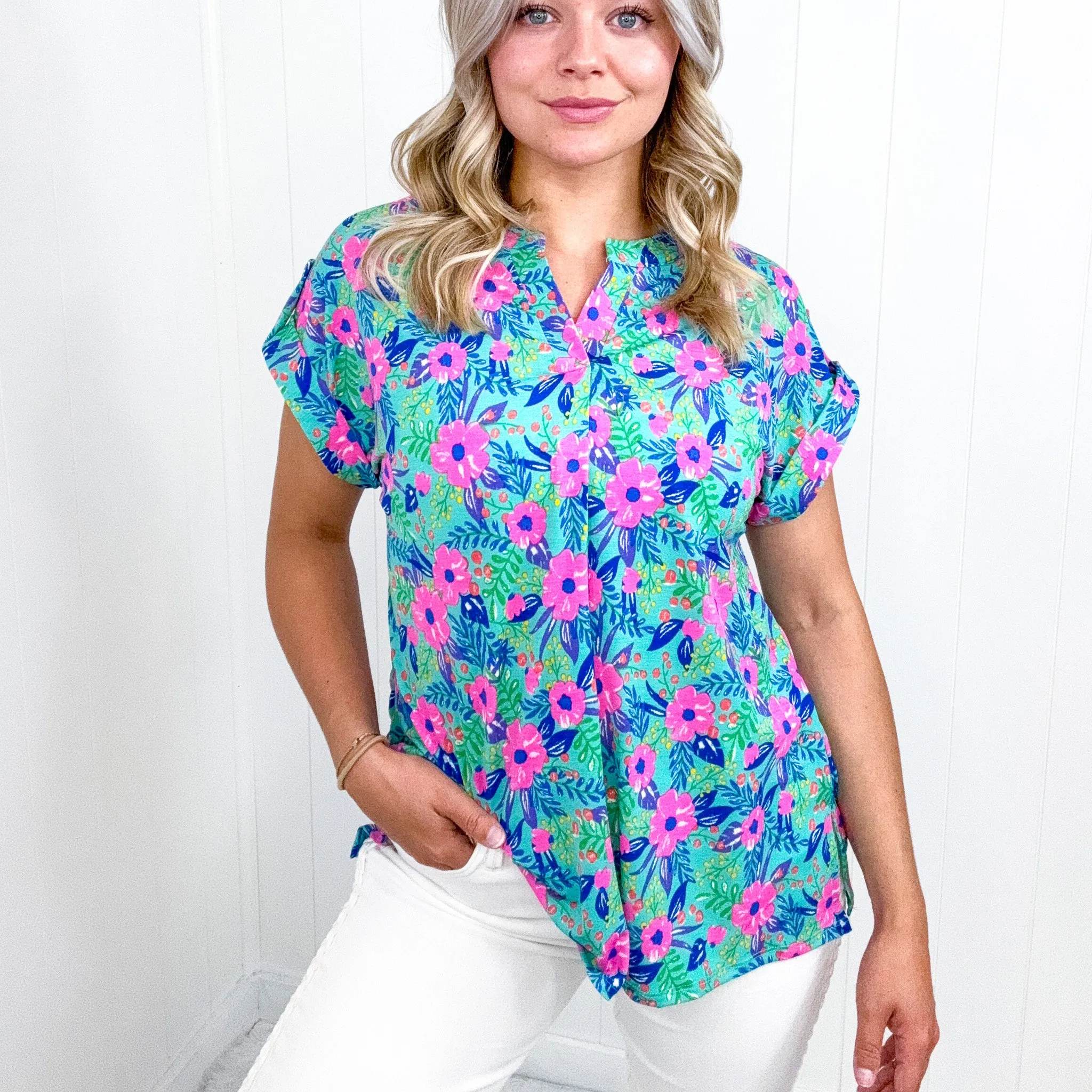 Dear Scarlett Lizzy Cap Sleeve Top in Mint and Lavender Floral sold by Boujee Boutique product image thumbnail 5