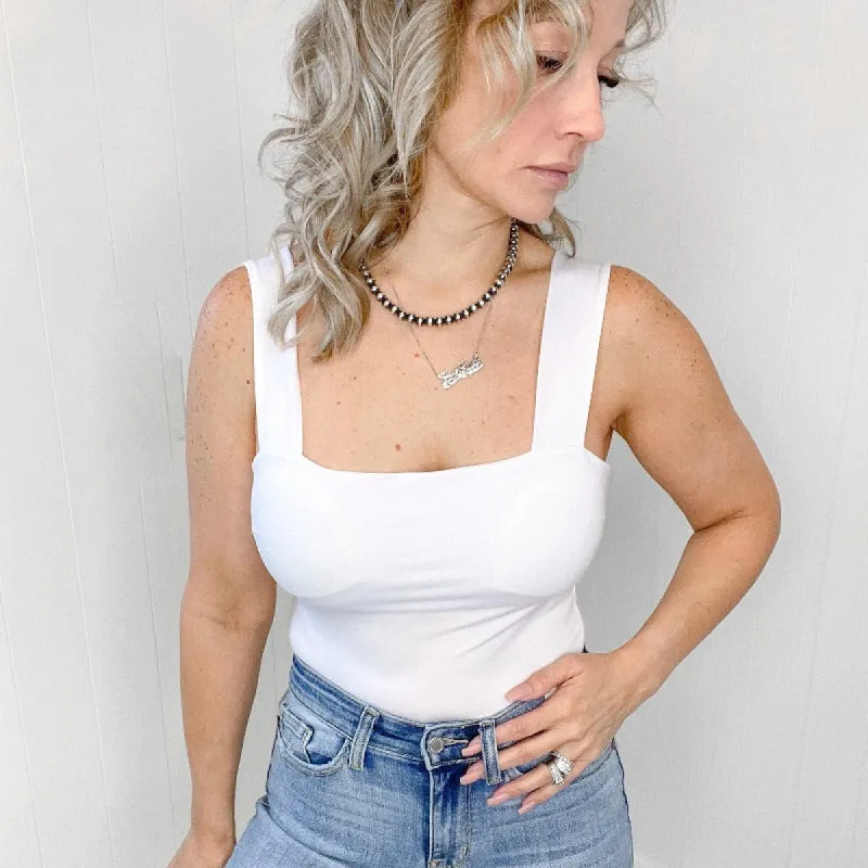 Off White Square Neck Wide Strap Bodysuit sold by Boujee Boutique