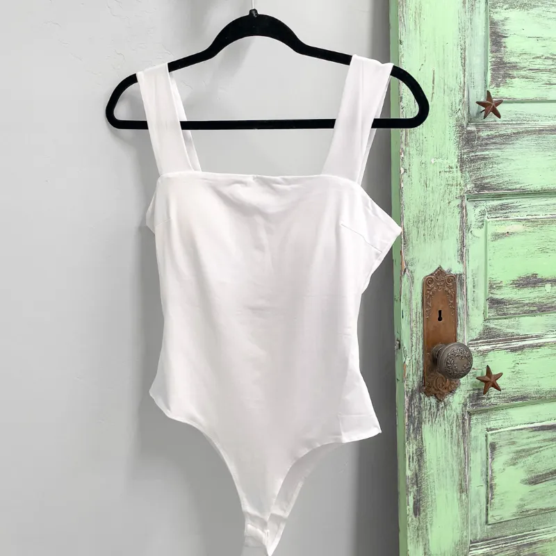 Off White Square Neck Wide Strap Bodysuit sold by Boujee Boutique product image thumbnail 4