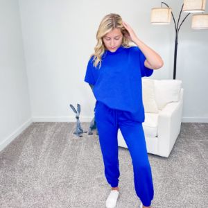 Royal Blue Textured Short Sleeve Top sold by Boujee Boutique