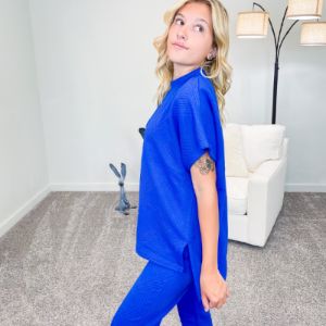 Royal Blue Textured Short Sleeve Top sold by Boujee Boutique