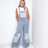Pol Living Lacy Relaxed Super Wide Leg Patch Detail Denim Overalls sold by Boujee Boutique