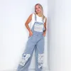 Pol Living Lacy Relaxed Super Wide Leg Patch Detail Denim Overalls sold by Boujee Boutique