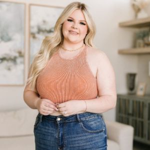 Cropped Goals Ribbed Tank Top in Burnt Orange sold by Boujee Boutique