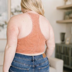 Cropped Goals Ribbed Tank Top in Burnt Orange sold by Boujee Boutique