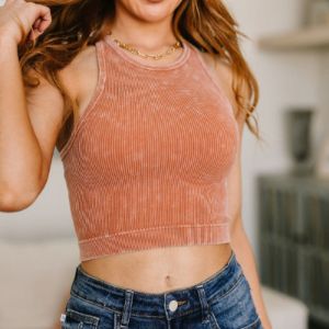 Cropped Goals Ribbed Tank Top in Burnt Orange sold by Boujee Boutique