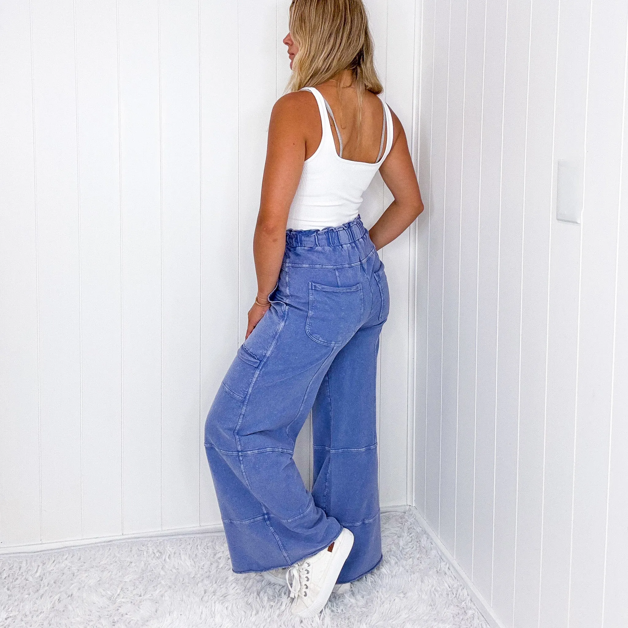 Retreat Washed Blue Mineral Washed Terry Knit Pull on Pants sold by Boujee Boutique product image thumbnail 2