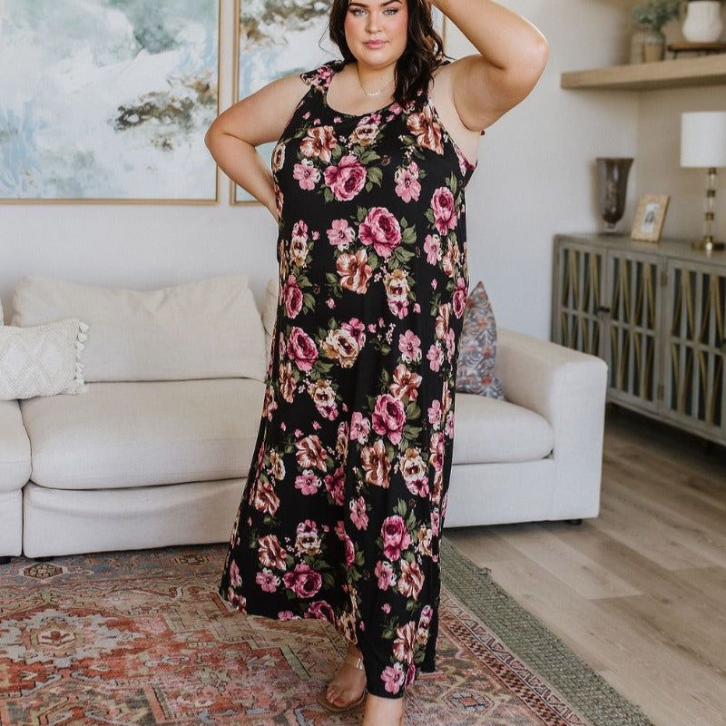 Fortuitous in Black Floral Maxi Dress sold by Boujee Boutique