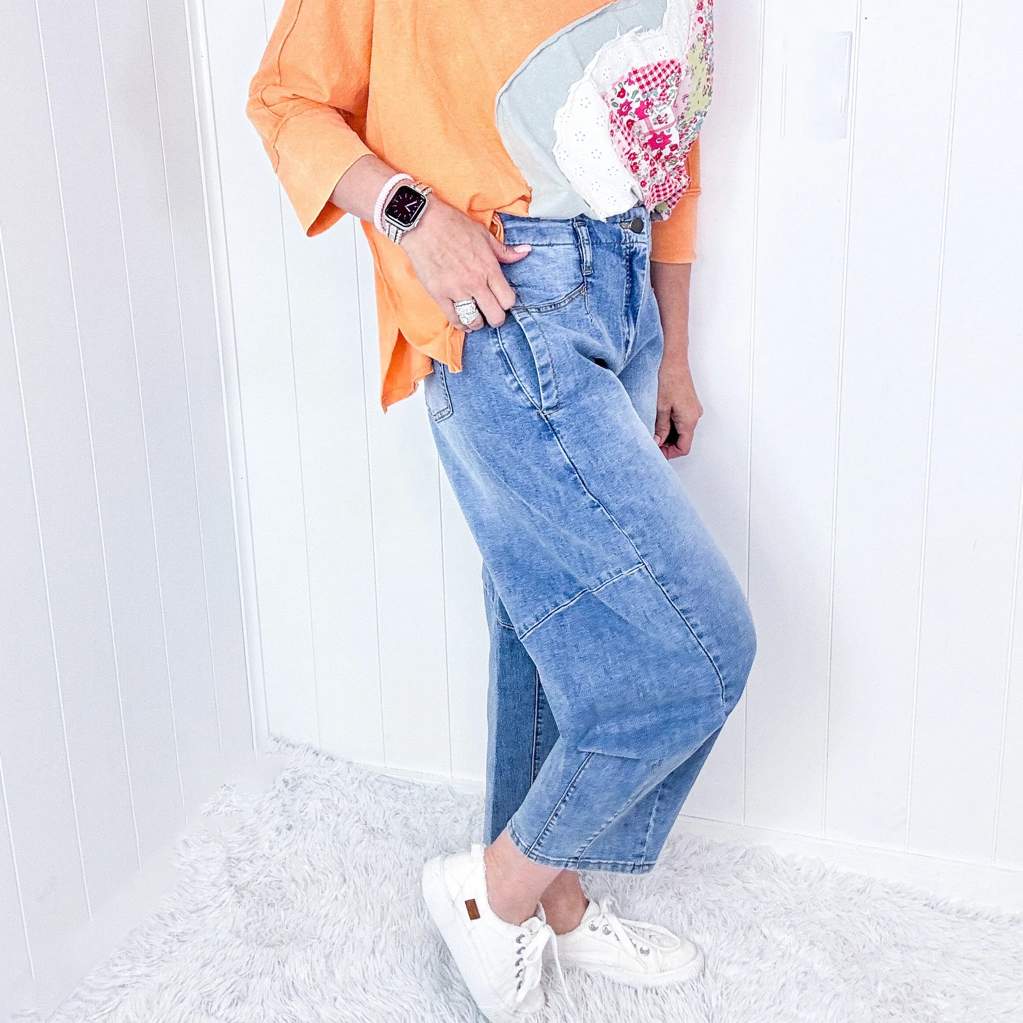 Easel Barrel Washed Denim Baggy Pants in Blue sold by Boujee Boutique product image thumbnail 4