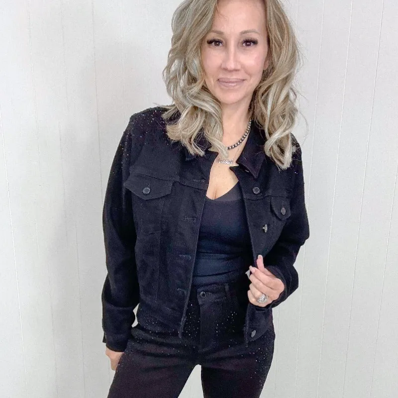 Judy Blue Reese Rhinestone Denim Jacket in Black made by Judy Blue