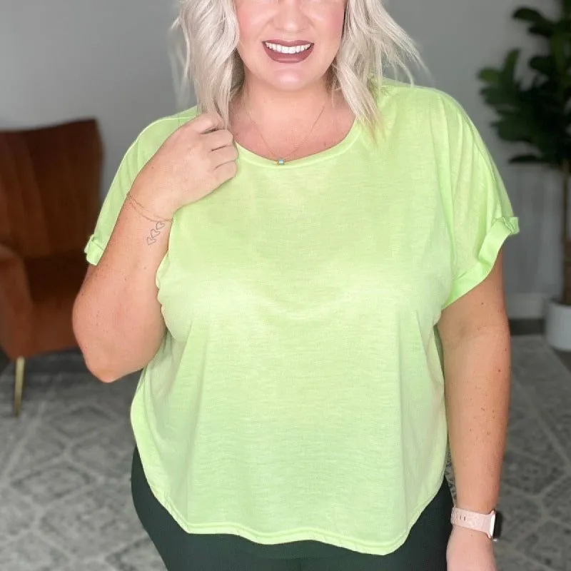 Round Neck Cuffed Short Sleeve Top in Lime sold by Boujee Boutique